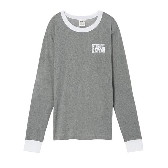 Vs Victorias Secret PINK LONG SLEEVE RINGER TEE SHIRT TOP CLAY GREY M - Picture 3 of 6